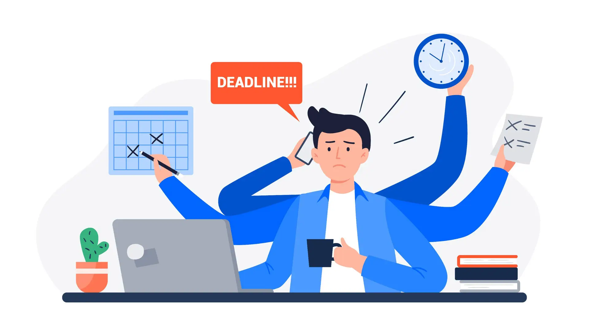 time management concept - man juggling tasks with deadlines